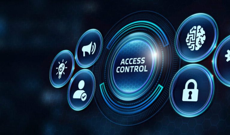 Business, Technology, Internet and network concept. Business man working on the tablet of the future, select on the virtual display: Access control